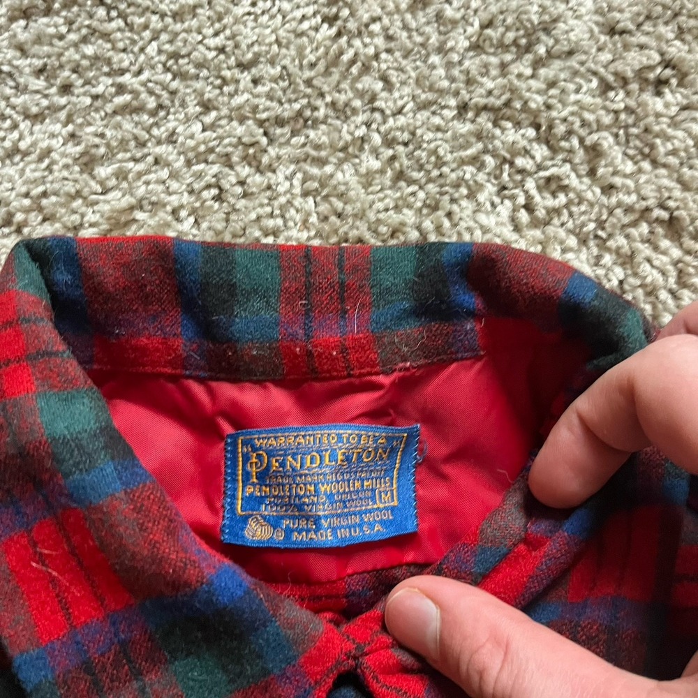 VTG 70s‎ Pendleton Board Shirt Red Plaid Wool Flannel Men's M USA Loop Collar - Picture 3 of 9